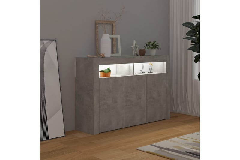 Skjenk med LED-lys betonggrå 115,5x30x75 cm - Grå - Oppbevaring - Oppbevaringsmøbler - Sideboard & skjenk