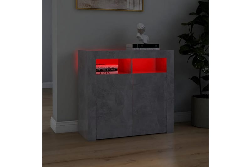 Skjenk med LED-lys betonggrå 80x35x75 cm - Grå - Oppbevaring - Oppbevaringsmøbler - Sideboard & skjenk