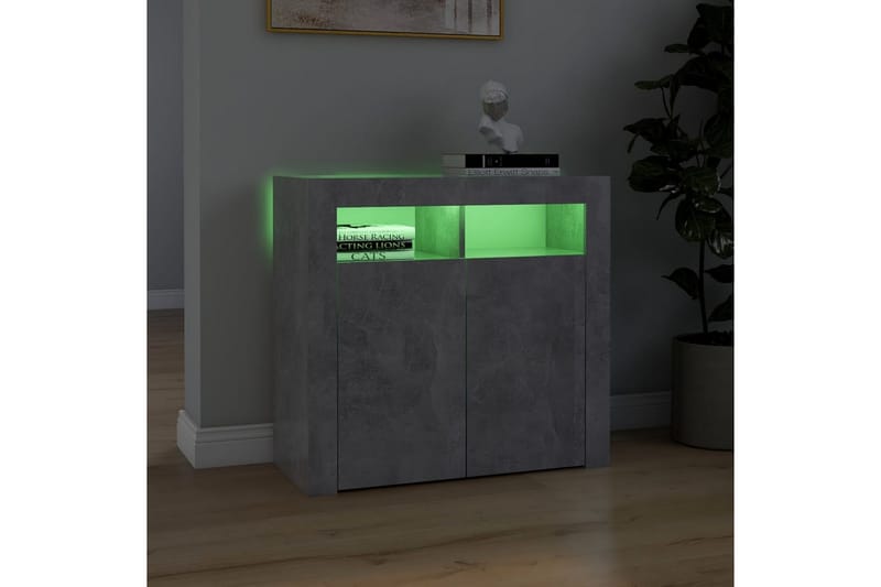 Skjenk med LED-lys betonggrå 80x35x75 cm - Grå - Oppbevaring - Oppbevaringsmøbler - Sideboard & skjenk