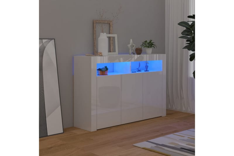 Skjenk med LED-lys høyglans hvit 115,5x30x75 cm - Hvit - Oppbevaring - Oppbevaringsmøbler - Sideboard & skjenk