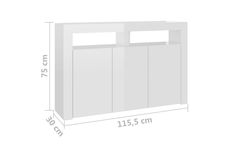 Skjenk med LED-lys høyglans hvit 115,5x30x75 cm - Hvit - Oppbevaring - Oppbevaringsmøbler - Sideboard & skjenk