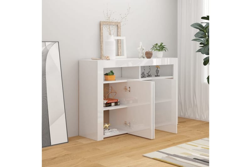 Skjenk med LED-lys høyglans hvit 115,5x30x75 cm - Hvit - Oppbevaring - Oppbevaringsmøbler - Sideboard & skjenk