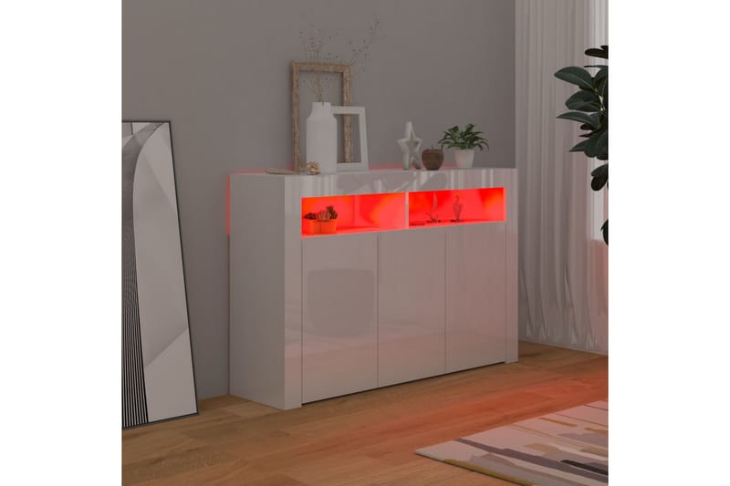 Skjenk med LED-lys høyglans hvit 115,5x30x75 cm - Hvit - Oppbevaring - Oppbevaringsmøbler - Sideboard & skjenk