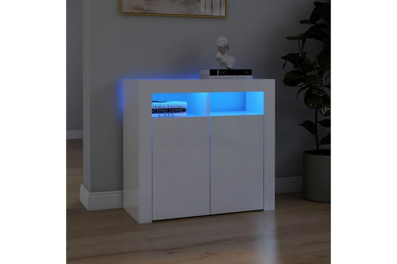 Skjenk med LED-lys høyglans hvit 80x35x75 cm - Hvit - Oppbevaring - Oppbevaringsmøbler - Sideboard & skjenk