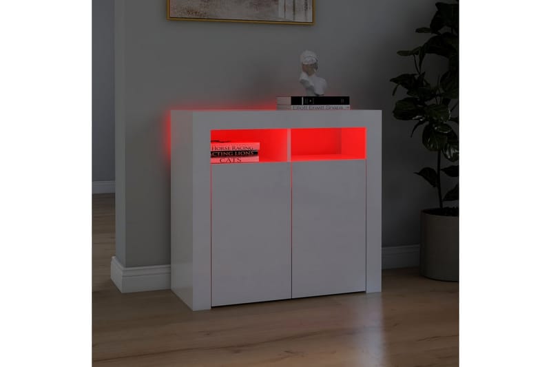 Skjenk med LED-lys høyglans hvit 80x35x75 cm - Hvit - Oppbevaring - Oppbevaringsmøbler - Sideboard & skjenk