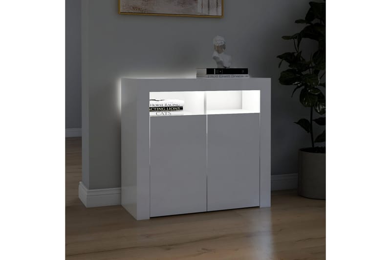 Skjenk med LED-lys høyglans hvit 80x35x75 cm - Hvit - Oppbevaring - Oppbevaringsmøbler - Sideboard & skjenk