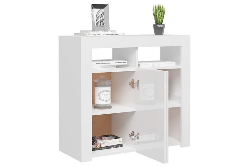 Skjenk med LED-lys høyglans hvit 80x35x75 cm - Hvit - Oppbevaring - Oppbevaringsmøbler - Sideboard & skjenk