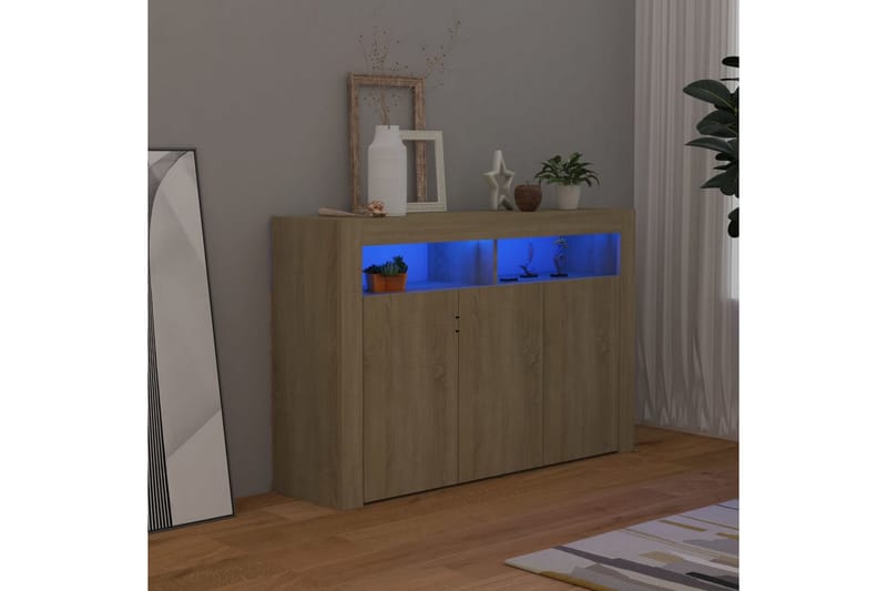 Skjenk med LED-lys sonoma eik 115,5x30x75 cm - Brun - Oppbevaring - Oppbevaringsmøbler - Sideboard & skjenk