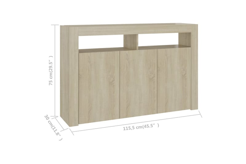 Skjenk med LED-lys sonoma eik 115,5x30x75 cm - Brun - Oppbevaring - Oppbevaringsmøbler - Sideboard & skjenk