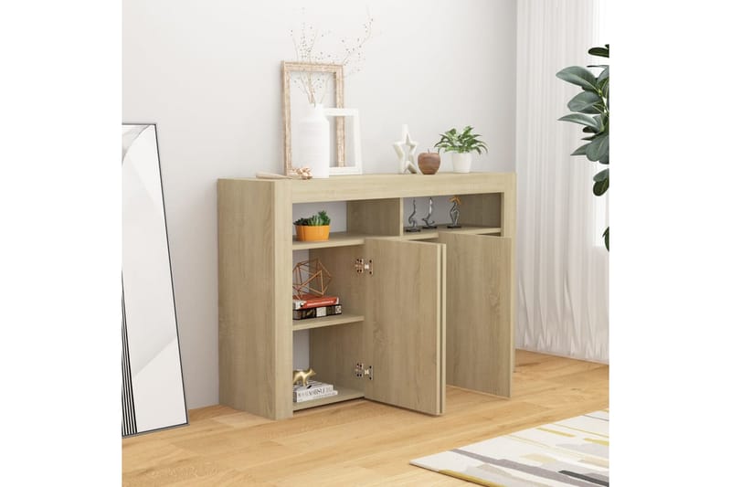 Skjenk med LED-lys sonoma eik 115,5x30x75 cm - Brun - Oppbevaring - Oppbevaringsmøbler - Sideboard & skjenk