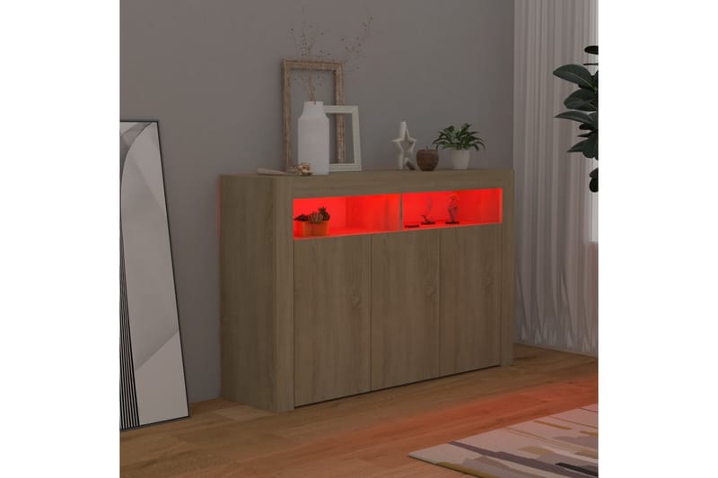 Skjenk med LED-lys sonoma eik 115,5x30x75 cm - Brun - Oppbevaring - Oppbevaringsmøbler - Sideboard & skjenk