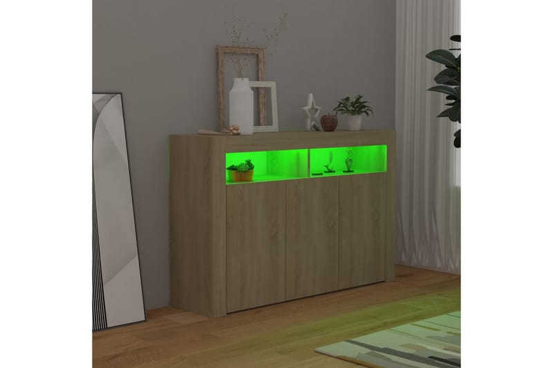 Skjenk med LED-lys sonoma eik 115,5x30x75 cm - Brun - Oppbevaring - Oppbevaringsmøbler - Sideboard & skjenk