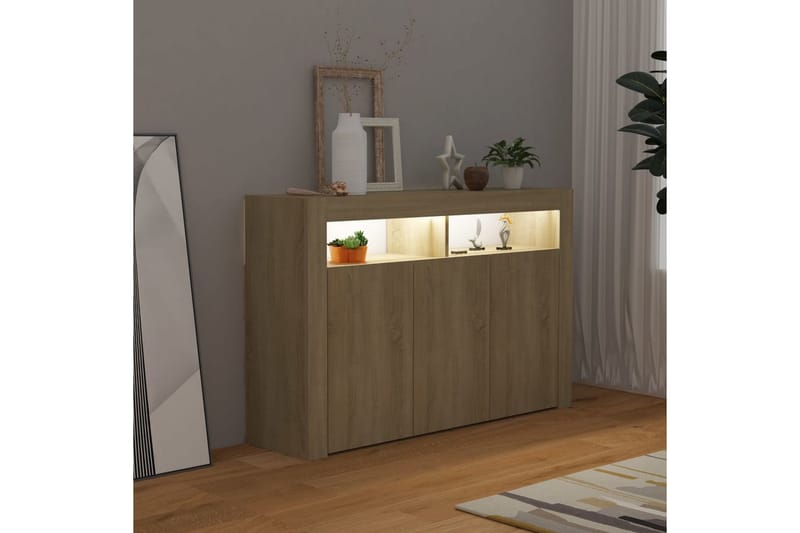 Skjenk med LED-lys sonoma eik 115,5x30x75 cm - Brun - Oppbevaring - Oppbevaringsmøbler - Sideboard & skjenk