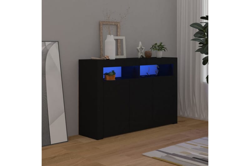 Skjenk med LED-lys svart 115,5x30x75 cm - Svart - Oppbevaring - Oppbevaringsmøbler - Sideboard & skjenk