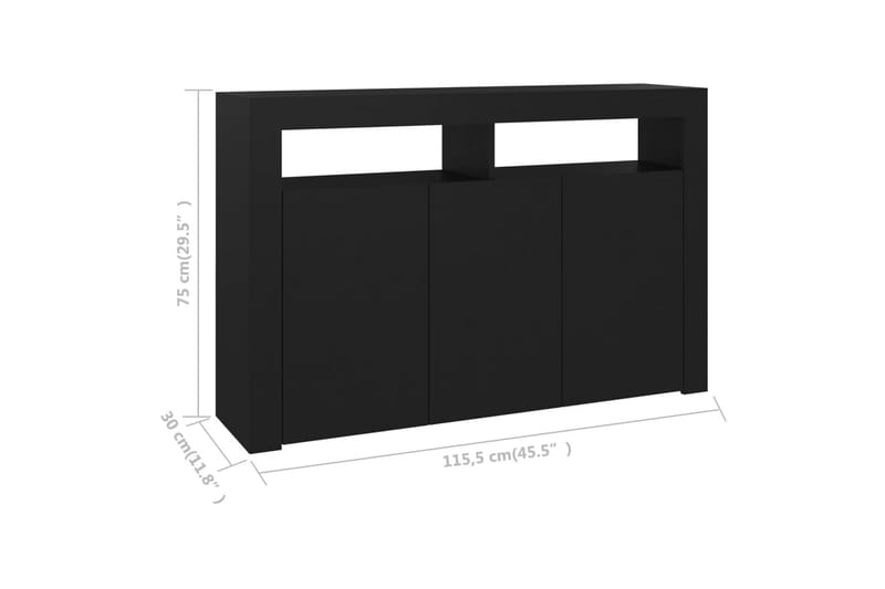 Skjenk med LED-lys svart 115,5x30x75 cm - Svart - Oppbevaring - Oppbevaringsmøbler - Sideboard & skjenk