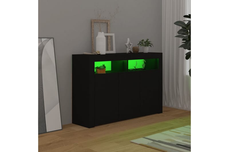 Skjenk med LED-lys svart 115,5x30x75 cm - Svart - Oppbevaring - Oppbevaringsmøbler - Sideboard & skjenk