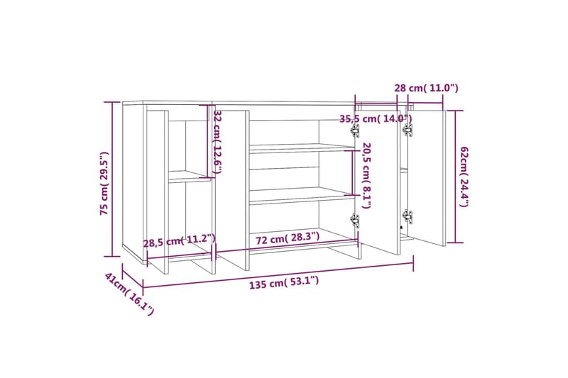 Skjenk røkt eik 135x41x75 cm sponplate - Brun - Oppbevaring - Oppbevaringsmøbler - Sideboard & skjenk