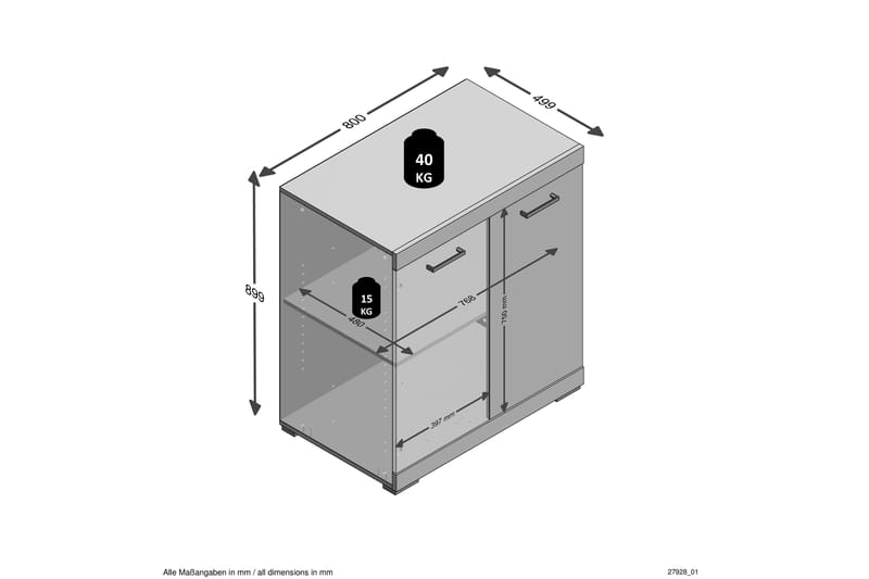 Skjenk Rhonda 80x90x50 cm 2 Luker - Hvit|Betong - Oppbevaring - Oppbevaringsmøbler - Sideboard & skjenk