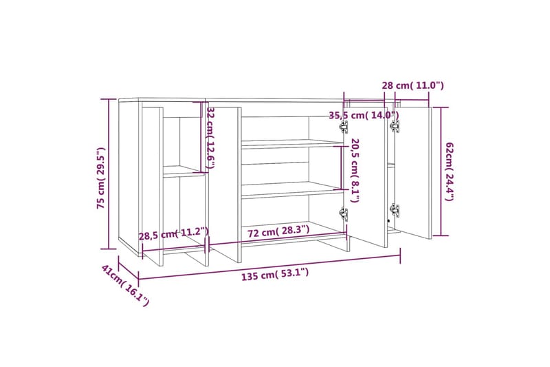 Skjenk sonoma eik 135x41x75 cm sponplate - Beige - Oppbevaring - Oppbevaringsmøbler - Sideboard & skjenk