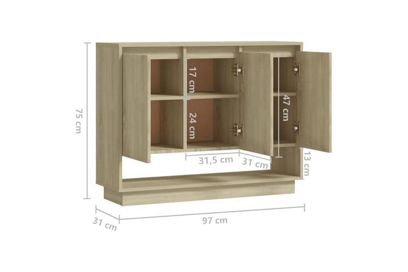 Skjenk sonoma eik 97x31x75 cm sponplate - Beige - Oppbevaring - Oppbevaringsmøbler - Sideboard & skjenk