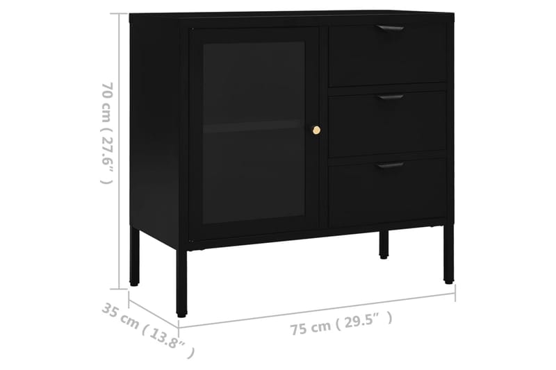 Skjenk svart 75x35x70 cm stål og herdet glass - Svart - Oppbevaring - Oppbevaringsmøbler - Sideboard & skjenk