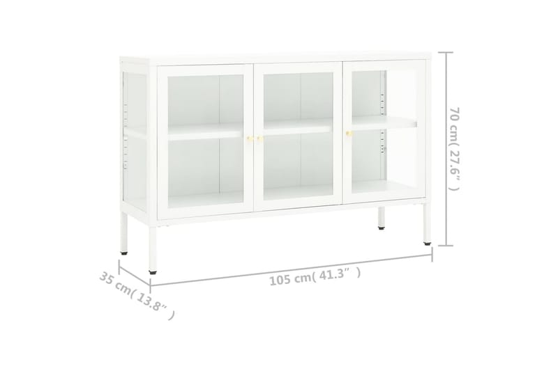 Skjenk hvit 105x35x70 cm stål og glass - Hvit - Oppbevaring - Oppbevaringsmøbler - Sideboard & skjenk