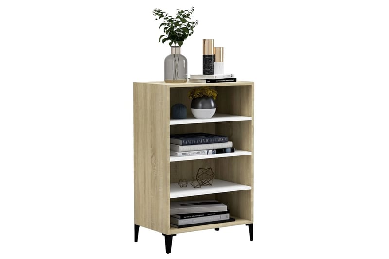 Skjenk hvit og sonoma eik 57x35x90 cm sponplate - Beige - Oppbevaring - Oppbevaringsmøbler - Sideboard & skjenk