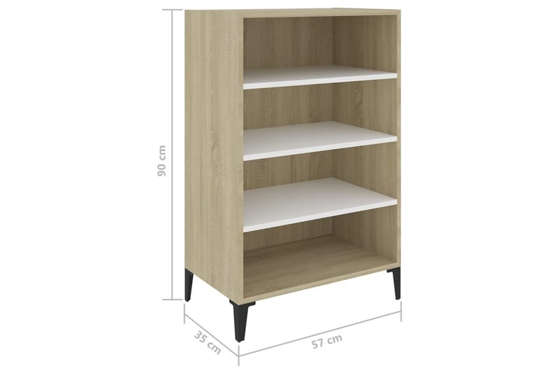 Skjenk hvit og sonoma eik 57x35x90 cm sponplate - Beige - Oppbevaring - Oppbevaringsmøbler - Sideboard & skjenk