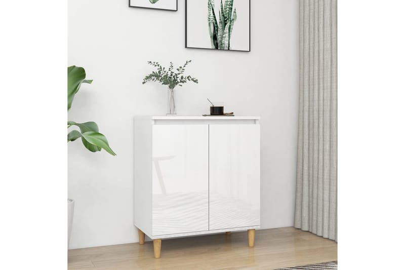 Skjenk med ben i heltre høyglans hvit 60x35x70 cm sponplate - Hvit - Oppbevaring - Oppbevaringsmøbler - Sideboard & skjenk