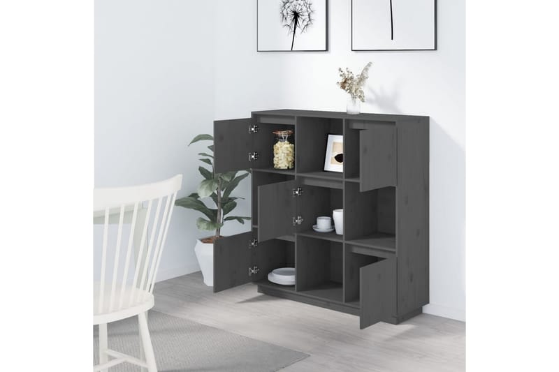 beBasic Highboard grå 110,5x35x117 cm heltre furu - GrÃ¥ - Oppbevaring - Skap - Oppbevaringsskap