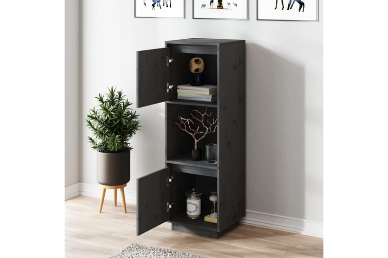 beBasic Highboard grå 38x35x117 cm heltre furu - GrÃ¥ - Oppbevaring - Skap - Oppbevaringsskap