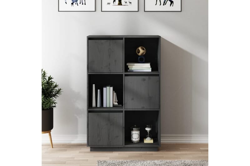 beBasic Highboard grå 74x35x117 cm heltre furu - GrÃ¥ - Oppbevaring - Skap - Oppbevaringsskap