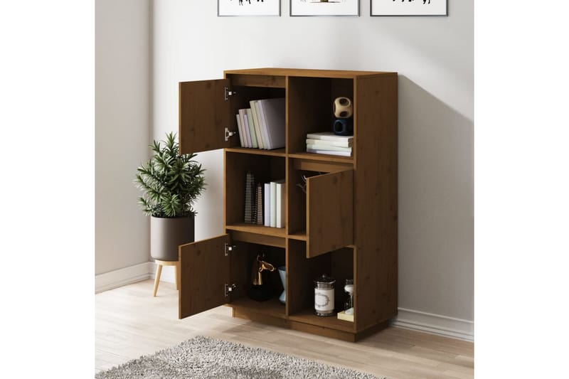 beBasic Highboard honningbrun 74x35x117 cm heltre furu - Brun - Oppbevaring - Skap - Oppbevaringsskap