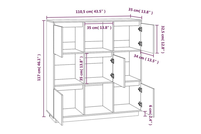 beBasic Highboard hvit 110,5x35x117 cm heltre furu - Hvit - Oppbevaring - Skap - Oppbevaringsskap