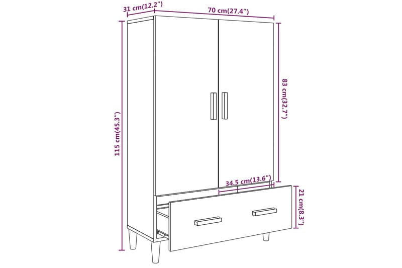 beBasic Highboard sonoma eik 70x31x115 cm konstruert tre - Brun - Oppbevaring - Skap - Oppbevaringsskap