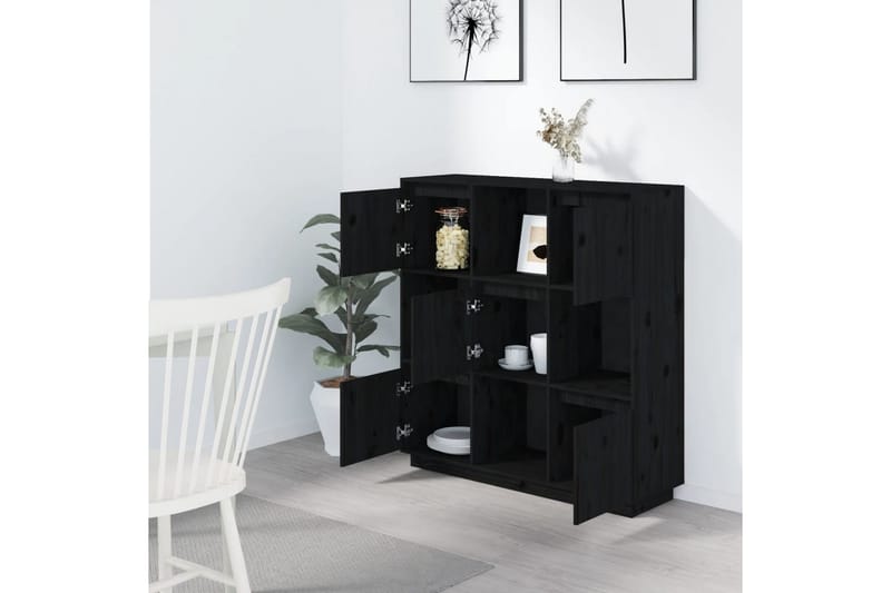 beBasic Highboard svart 110,5x35x117 cm heltre furu - Svart - Oppbevaring - Skap - Oppbevaringsskap