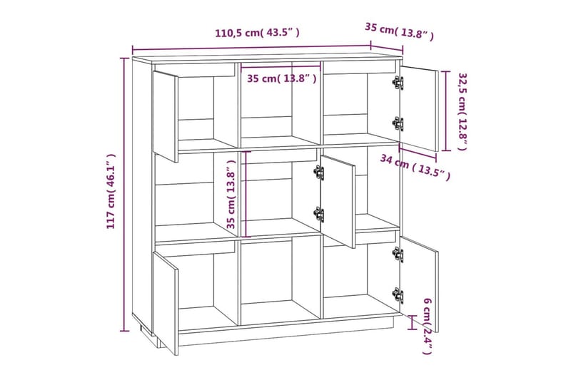 beBasic Highboard svart 110,5x35x117 cm heltre furu - Svart - Oppbevaring - Skap - Oppbevaringsskap