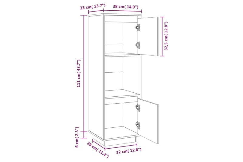 beBasic Highboard svart 38x35x117 cm heltre furu - Svart - Oppbevaring - Skap - Oppbevaringsskap