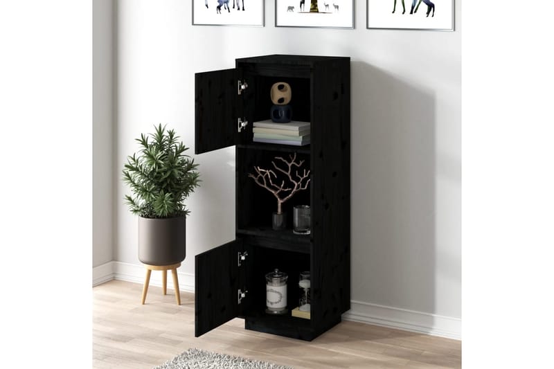 beBasic Highboard svart 38x35x117 cm heltre furu - Svart - Oppbevaring - Skap - Oppbevaringsskap