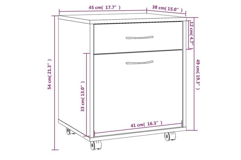 beBasic Rulleskap brun eik 45x38x54 cm konstruert tre - Brun - Oppbevaring - Skap - Oppbevaringsskap