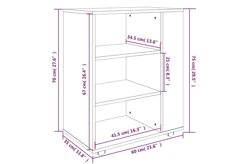 beBasic Rulleskap grå sonoma 60x35x75 cm konstruert tre - GrÃ¥ - Oppbevaring - Skap - Oppbevaringsskap