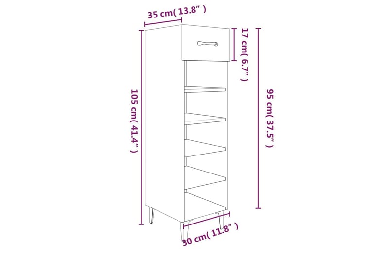 beBasic Skoskap sonoma eik 30x35x105 cm konstruert tre - Brun - Oppbevaring - Skooppbevaring - Skoskap