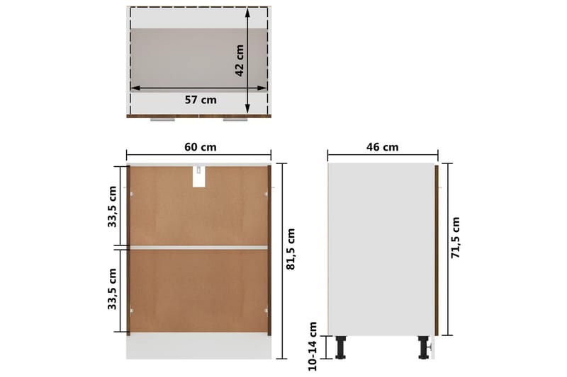 beBasic Underskap brun eik 60x46x81,5 cm konstruert tre - Brun - Oppbevaring - Skap - Oppbevaringsskap