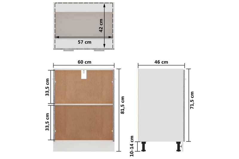 beBasic Underskap grå sonoma 60x46x81,5 cm konstruert tre - GrÃ¥ - Oppbevaring - Skap - Oppbevaringsskap