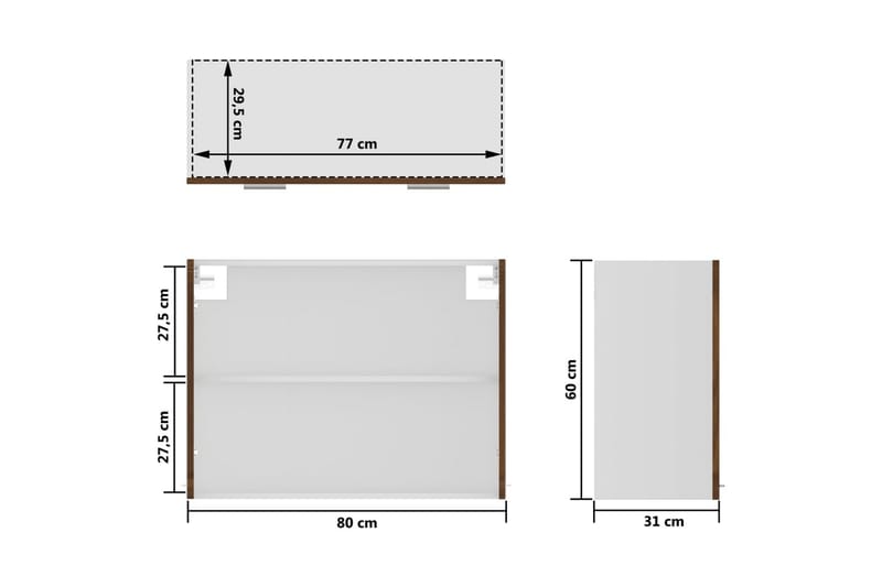 beBasic Vegghengt glasskap brun eik 80x31x60 cm konstruert tre - Brun - Oppbevaring - Skap - Oppbevaringsskap