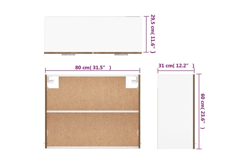 beBasic Vegghengt skap brun eik 80x31x60 cm konstruert tre - Brun - Oppbevaring - Skap - Oppbevaringsskap