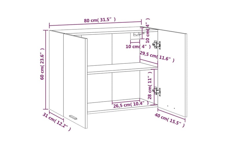 beBasic Vegghengt skap brun eik 80x31x60 cm konstruert tre - Brun - Oppbevaring - Skap - Oppbevaringsskap