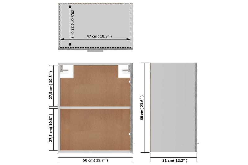 beBasic Vegghengt skap grå sonoma 50x31x60 cm konstruert tre - GrÃ¥ - Oppbevaring - Skap - Oppbevaringsskap