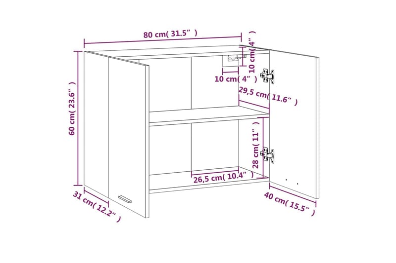 beBasic Vegghengt skap røkt eik 80x31x60 cm konstruert tre - Brun - Oppbevaring - Skap - Oppbevaringsskap