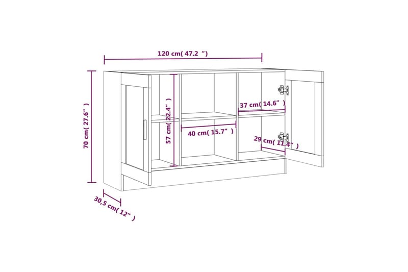 beBasic Vitrineskap brun eik 120x30,5x70 cm konstruert tre - Brun - Oppbevaring - Skap - Vitrineskap